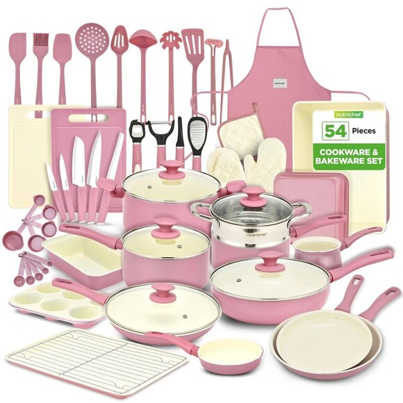 Other - NutriChef 54-Pcs Home Kitchen Cookware High-Quality Ceramic (Blush Pink) NIB NEW